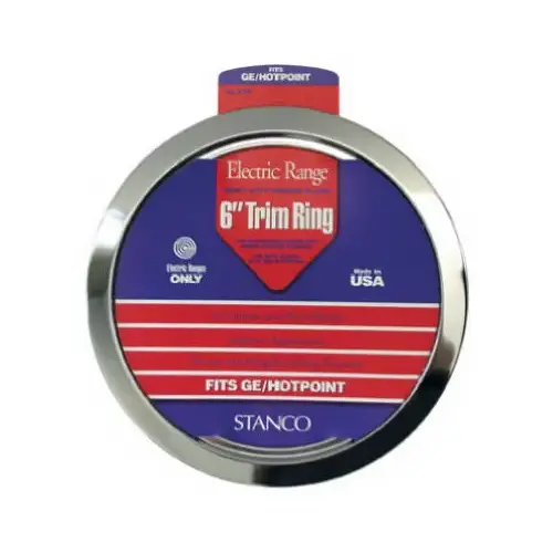 Electric Range Trim Ring, Chromed Steel, 6 In. Electric Range Trim Ring, Chromed Steel, 6 In.