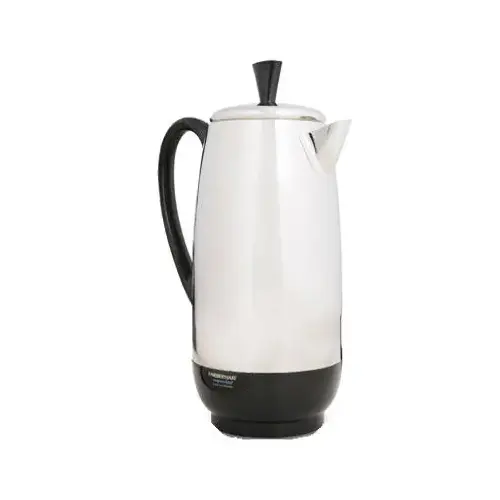 Electric Percolator, 2 to 12 Cup Capacity, 1 W, Stainless Steel, Knob Control Black/Silver