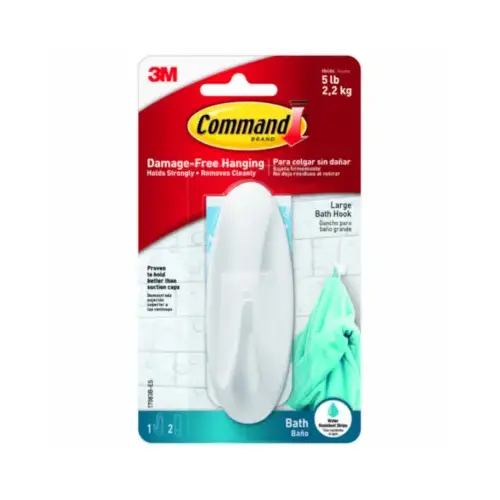 Bath Hook Command 4-1/8" L White White Bath Hook Command 4-1/8" L White White
