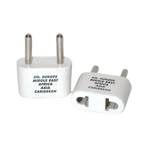 2-Blade Thin Pin Foreign Adapter Plug, Europe/Africa/Middle East/Asia White