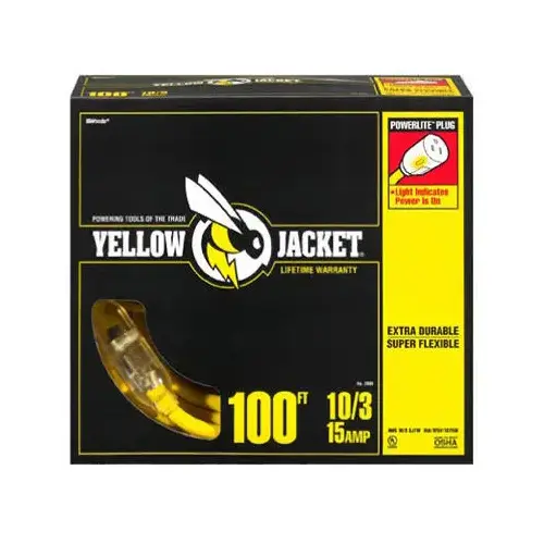 Extension Cord Outdoor 100 ft. L Yellow 10/3 SJTW Yellow Extension Cord Outdoor 100 ft. L Yellow 10/3 SJTW Yellow