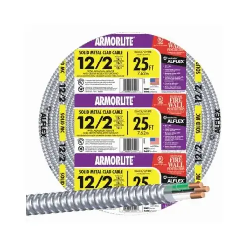 Duraclad Armored Cable, 12 AWG Cable, 2 -Conductor, Copper Conductor, THHN/THWN Insulation Black/White Duraclad Armored Cable, 12 AWG Cable, 2 -Conductor, Copper Conductor, THHN/THWN Insulation Black/White