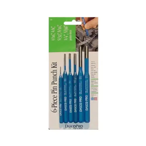 Pin Punch Kit, 6-Piece, Steel, Blue Pin Punch Kit, 6-Piece, Steel, Blue