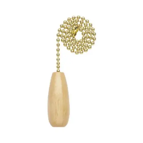 12 In. Polished Brass Pull Chain with Wood Knob Ornament Natural 12 In. Polished Brass Pull Chain with Wood Knob Ornament Natural