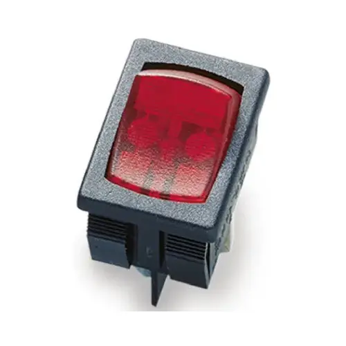 GSW Rocker Switch, 10/13 A, 125/250 V, SPST, 0.52 x 0.77 in Panel Cutout, Nylon Housing Material, Black GSW Rocker Switch, 10/13 A, 125/250 V, SPST, 0.52 x 0.77 in Panel Cutout, Nylon Housing Material, Black