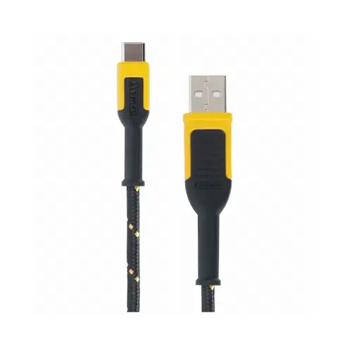 Charger Cable, USB, USB-C, Kevlar Fiber Sheath, Black/Yellow Sheath, 4 ft L