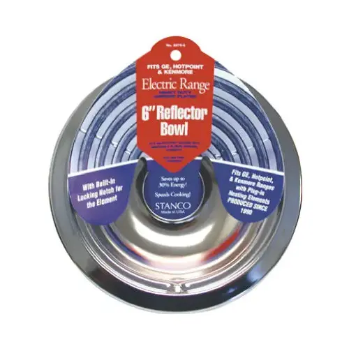Electric Range Reflector Bowl, Lock Notch, Chrome, 6 In.