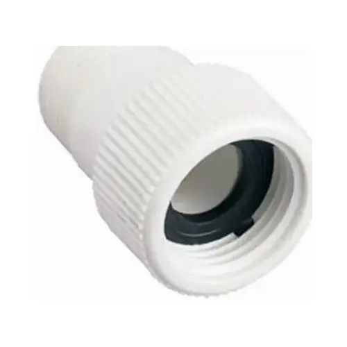 Hose to Pipe Adapter, 3/4 x 3/4 in, MNPT x FHT, Polyvinyl Chloride, White Hose to Pipe Adapter, 3/4 x 3/4 in, MNPT x FHT, Polyvinyl Chloride, White