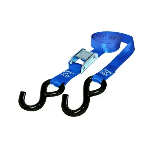 Tie-Down, 1 in W, 6 ft L, Polyester, Blue, 300 lb, S-Hook End Fitting - pack of 4 Tie-Down, 1 in W, 6 ft L, Polyester, Blue, 300 lb, S-Hook End Fitting - pack of 4