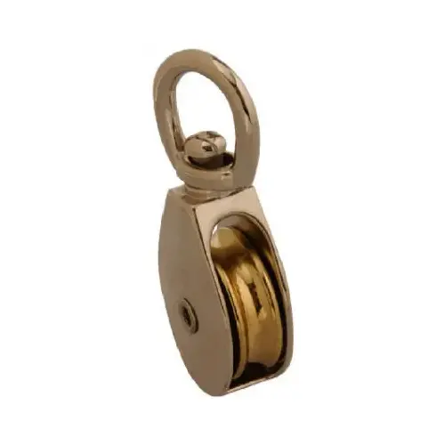 Single Sheave Pulley, 3/16 in Rope, 25 lb Working Load, 1/2 in Sheave, Swivel Eye Attachment, Nickel