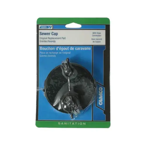 Sewer Cap with Hose Connector, 3/4 in ID, Threaded, Black