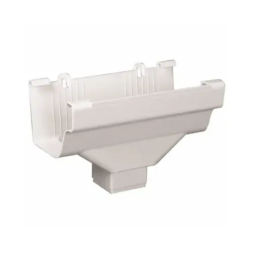 5 In. End with 2 In. x 2 In. Drop Outlet for White Vinyl Traditional K-Style Gutter 5 In. End with 2 In. x 2 In. Drop Outlet for White Vinyl Traditional K-Style Gutter