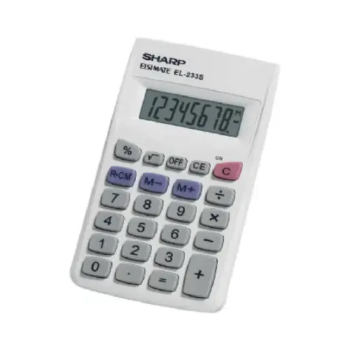 Pocket Calculator, Battery, 8 Display, LCD Display, White Pocket Calculator, Battery, 8 Display, LCD Display, White