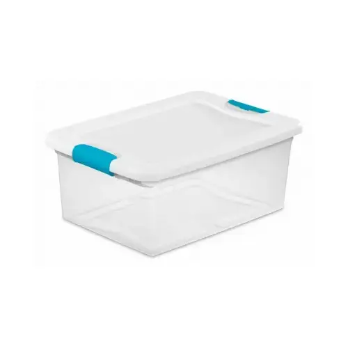 Latching Box, Plastic, Clear/White, 16-1/4 in L, 11-1/4 in W, 6-3/4 in H