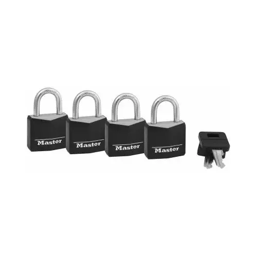 Padlock, Keyed Alike Key, 3/16 in Dia Shackle, Steel Shackle, Brass Body, 1-3/16 in W Body Black - pack of 4 Padlock, Keyed Alike Key, 3/16 in Dia Shackle, Steel Shackle, Brass Body, 1-3/16 in W Body Black - pack of 4