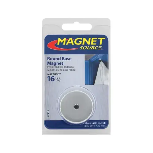Round Base Magnet, Ceramic, 0.375 in ID x 1.42 in OD Dia, 0.283 in H Silver