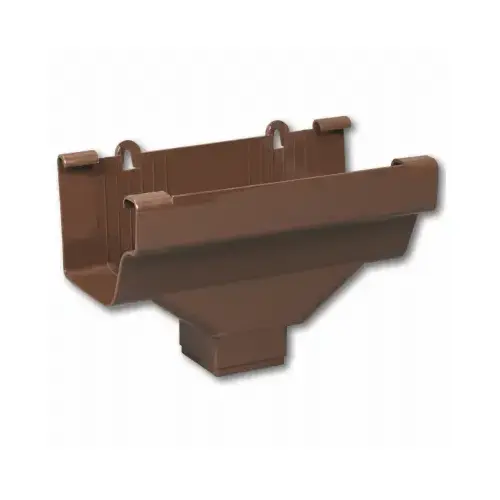 5 In. End with 2 In. x 2 In. Drop Outlet for Brown Vinyl Traditional K-Style Gutter 5 In. End with 2 In. x 2 In. Drop Outlet for Brown Vinyl Traditional K-Style Gutter