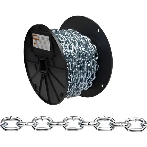 Machine Chain #4 Straight Link Carbon Steel .12" D X 100 ft. L Zinc Plated Machine Chain #4 Straight Link Carbon Steel .12" D X 100 ft. L Zinc Plated