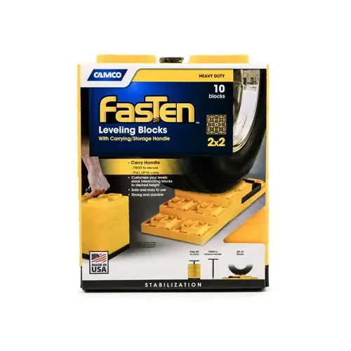 RV Fasten Leveling Blocks, T-Handle, Yellow, 2 x 2, 10-Pk.