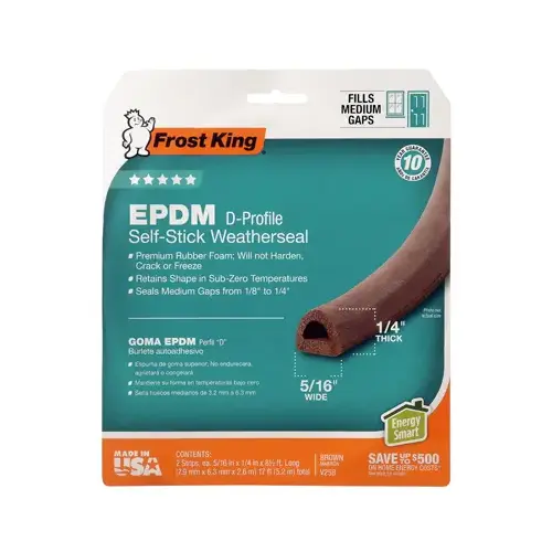 Weatherseal, 5/16 in W, 17 ft L, EPDM Rubber, Brown Weatherseal, 5/16 in W, 17 ft L, EPDM Rubber, Brown