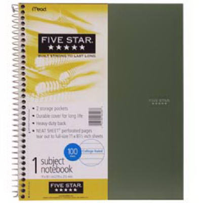 MEAD PRODUCTS LLC 06206 Notebook 8-1/2" W X 11" L College Ruled Spiral Assorted