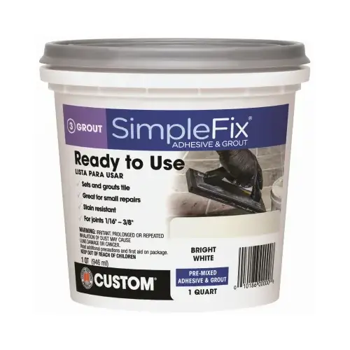 SimpleFix Pre-Mixed Adhesive and Grout, Paste, Bright White, 1 qt Pail