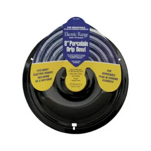 Electric Range Drip Bowl, Plug-In Element, Black Porcelain, 8 In.