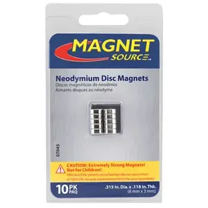 Magnet Source 07045 Super Magnet Disc, Neodymium, 0.315 in Dia, 0.118 in H Silver