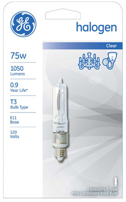 GE 12715 Halogen Bulb Quartzline 75 W T3 Specialty 1,050 lm Warm White Clear