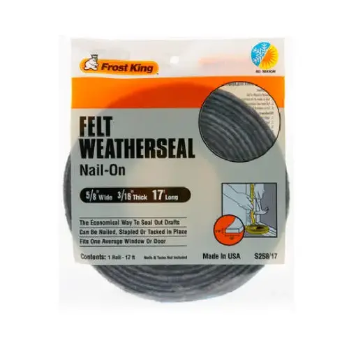 Weatherstrip Gray Felt For Doors and Windows 17 ft. L X 3/16" T Gray Weatherstrip Gray Felt For Doors and Windows 17 ft. L X 3/16" T Gray