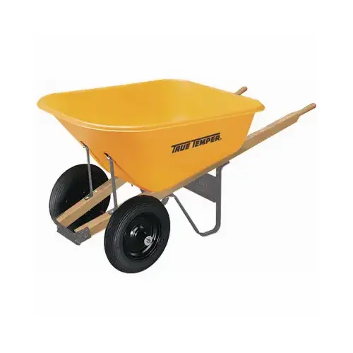 Wheelbarrow with Dual Wheels, 8 cu-ft Volume, Poly, 2-Wheel Yellow Wheelbarrow with Dual Wheels, 8 cu-ft Volume, Poly, 2-Wheel Yellow