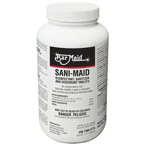 Bar Maid Sani-Maid Disinfectant Sanitizer And Deodorant Tablets, 200 Count