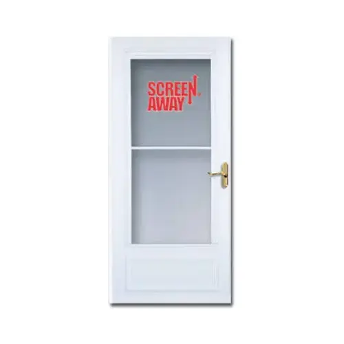 Screenaway Lifestyle 32 In. W x 80 In. H x 1 In. Thick White Mid View DuraTech Storm Door Screenaway Lifestyle 32 In. W x 80 In. H x 1 In. Thick White Mid View DuraTech Storm Door