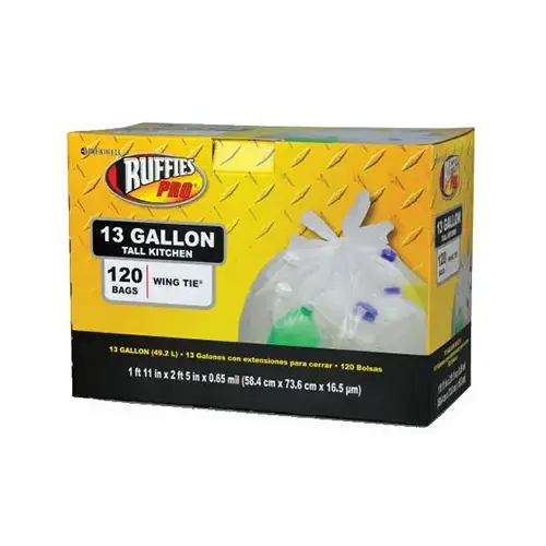 Tall Kitchen Bags Pro 13 gal Wing Ties 120 pk 0.65 mil Clear