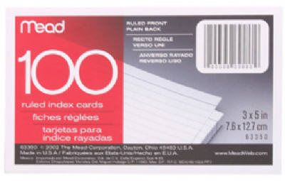 MEAD PRODUCTS LLC 63350 Index Cards 3" H X 5" W Ruled White White