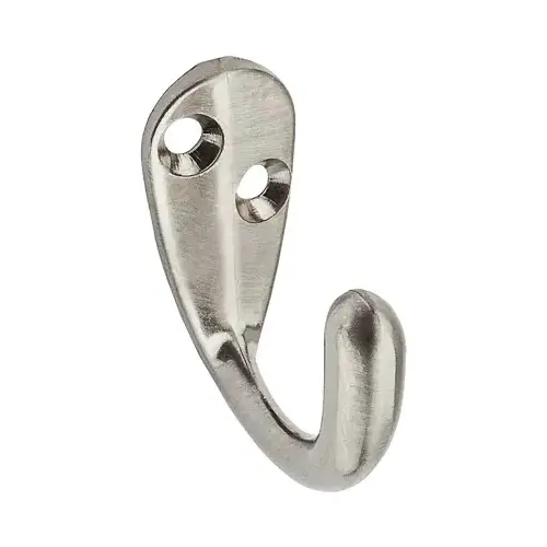 Clothes Hook 1.47" L Satin Nickel Silver Zinc 35 lb. cap. Satin Nickel Clothes Hook 1.47" L Satin Nickel Silver Zinc 35 lb. cap. Satin Nickel