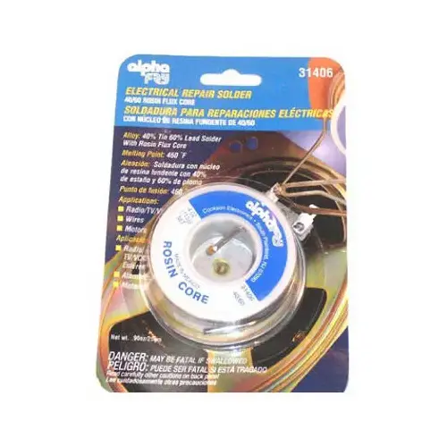 Rosin Core Solder Wire 4 oz 0.09" D Tin/Lead 40/60 Rosin Core Solder Wire 4 oz 0.09" D Tin/Lead 40/60