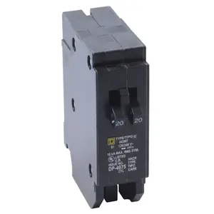 Square D HOMT2020CP Homeline Circuit Breaker, Mini, Tandem, 20 A, 1 -Pole, 120/240 V, Fixed Trip, Plug Mounting Black