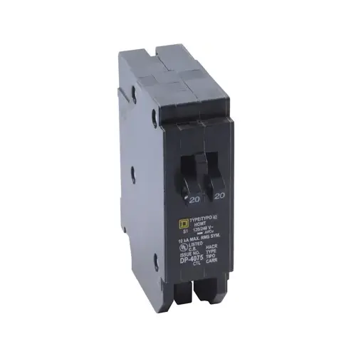 Homeline Circuit Breaker, Mini, Tandem, 20 A, 1 -Pole, 120/240 V, Fixed Trip, Plug Mounting Black