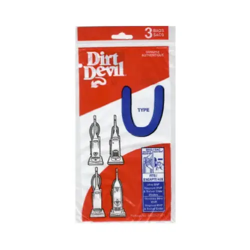 Dirt Devil, Style "U" Vacuum Cleaner Bags   pack of 3