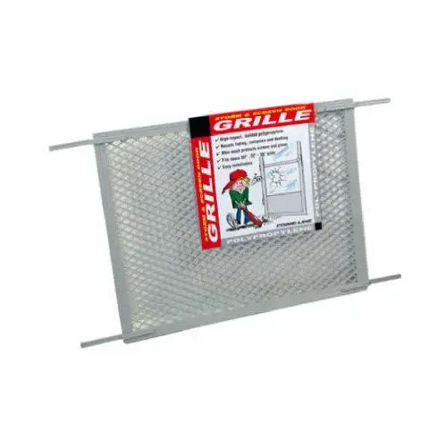 Hinged Screen Door Grill, 34-1/2 in W, 20 in H, Plastic, For: 30 to 36 in W Sliding Screen Doors Gray