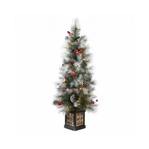 Artificial Pre-Lit Christmas Entrance Tree, Snowy Glacier Pine, 100 Clear Lights, 4-Ft. Artificial Pre-Lit Christmas Entrance Tree, Snowy Glacier Pine, 100 Clear Lights, 4-Ft.