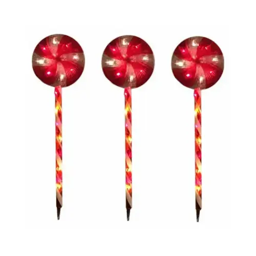 Peppermint & Candy Cane Pathway Markers, Red/Warm White Micro LED Lights, 24-In., 3-Pc. Peppermint & Candy Cane Pathway Markers, Red/Warm White Micro LED Lights, 24-In., 3-Pc.