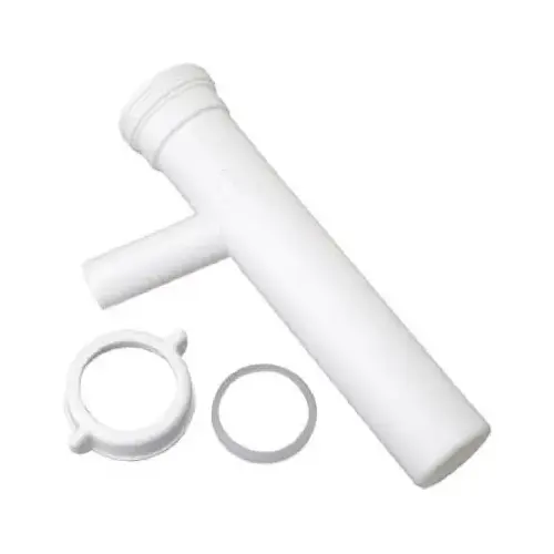 Dishwasher Branch Tailpiece, White Plastic, 8-In.