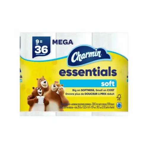 Essentials Soft Toilet Paper, 330 Sheets Per Mega Roll, 9-Pk. - pack of 4 Essentials Soft Toilet Paper, 330 Sheets Per Mega Roll, 9-Pk. - pack of 4