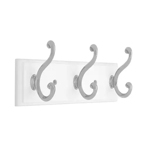 Scroll Hook Rack, White & Satin Nickel, 3 Hooks, 10-In. Scroll Hook Rack, White & Satin Nickel, 3 Hooks, 10-In.