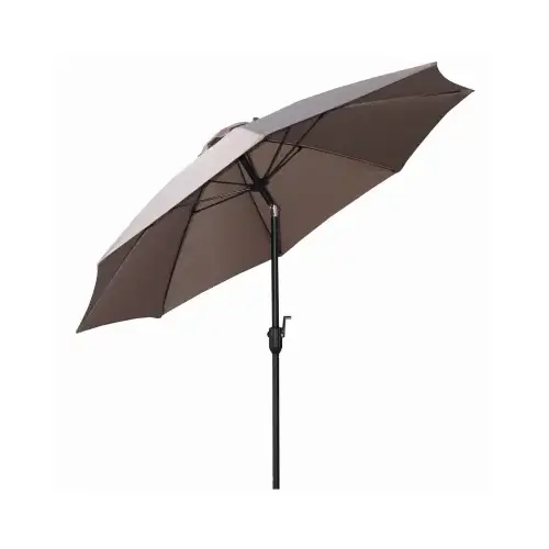 Patio Canopy Umbrella, Crank Open/Tilt, Aluminum Pole, Taupe Fabric, 9-Ft.