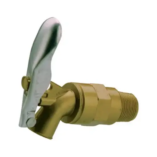 Self-Closing Drum and Barrel Faucet, 3/4 in Connection, MPT x Plain, Zamak Body, Brass Self-Closing Drum and Barrel Faucet, 3/4 in Connection, MPT x Plain, Zamak Body, Brass