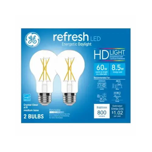 LED Bulb, neral-Purpose, A19 Lamp, 60 W Equivalent, E24/E26 Medium Lamp Base, Dimmable, DayLight Pair LED Bulb, neral-Purpose, A19 Lamp, 60 W Equivalent, E24/E26 Medium Lamp Base, Dimmable, DayLight Pair