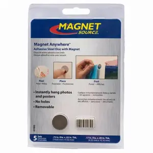 Master Magnetics 07092 Magnet Anywhere Steel Discs, Adhesive Back .75-In. Diam - pack of 5